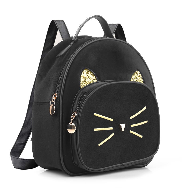 XMRSOY Teen Girls Cute Cat Mini Backpack Velvet Daypack Portable Shoulder Bag - Image 1